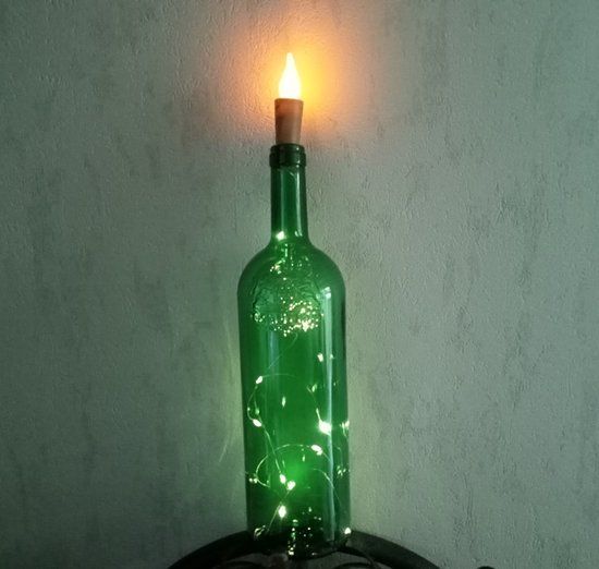Anna's Collection Kaarsvlam met 10 LED, warm wit licht, voor in fles, 100 cm verlichte lengte