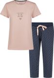 By Louise Essential Dames Capri Pyjama Driekwart AOP Roze - Maat S