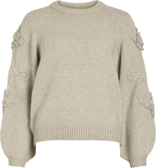 VILA Vifaye O-neck L/s Embrodiery Knit Trui - Cement - Maat M