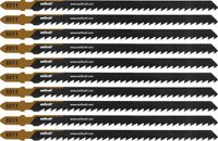 wolfcraft - Hout Decoupeerzaagbladen 10 stuks - 100mm - HCS-blad met T-schacht - Decoupeerzaagblad voor vuren - 8011100