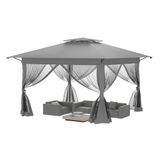 QEENTOE 4x4 meter opklapbare tuinpartytent van metaal met dubbel dak, 4 muggennet zijpanelen, grijs