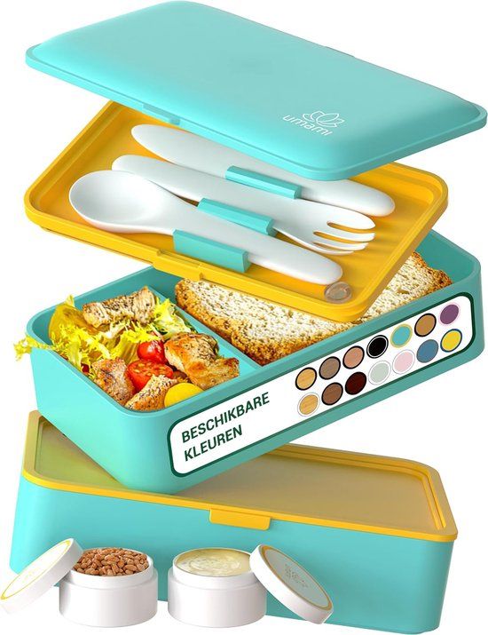 Bento Umami® All-in-1 1,2L Bento lunchbox volwassenen met bestek (Fris turkoois)
