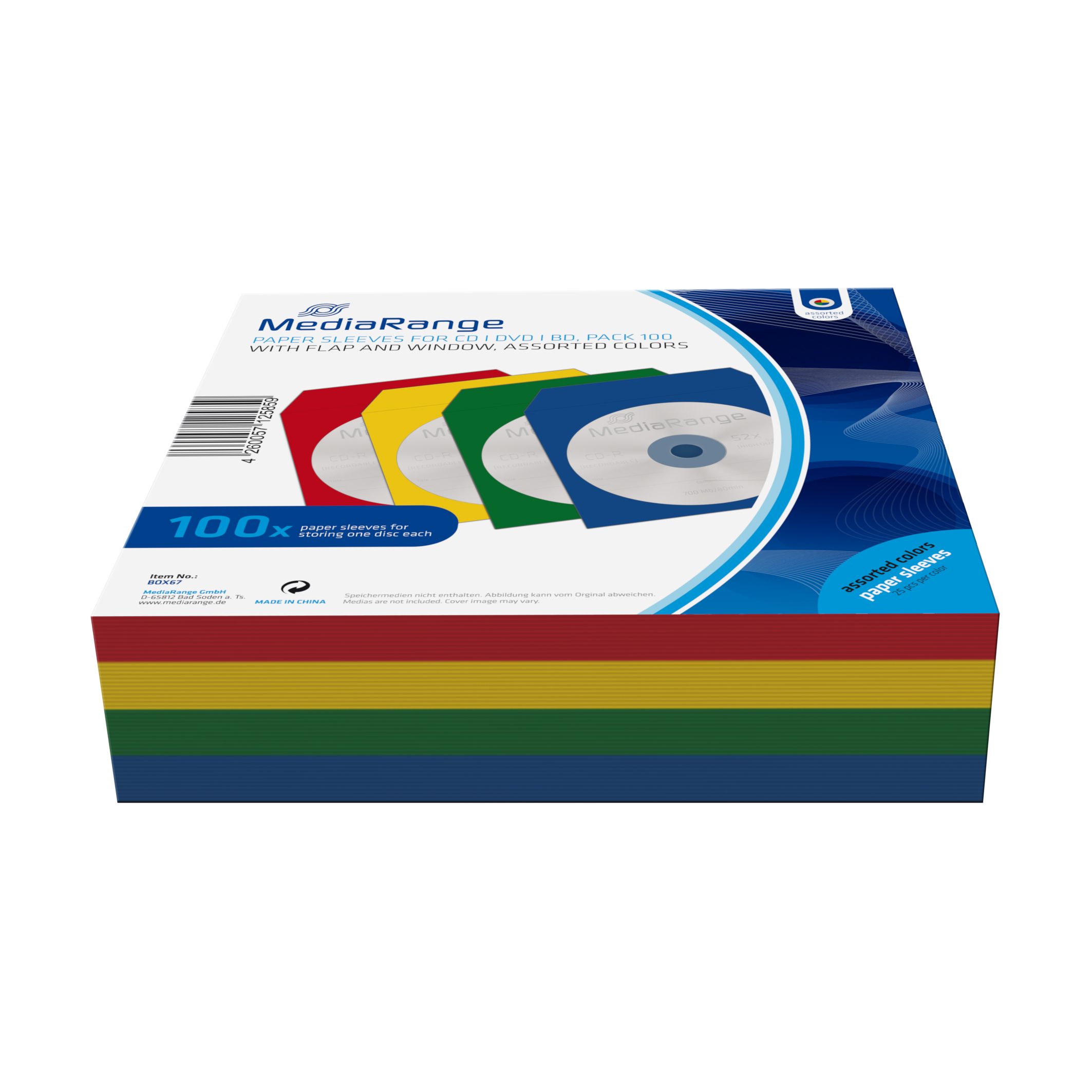 MediaRange BOX67 CD-doosjes - 100 stuks - blauw, geel, groen, rood