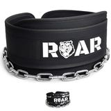 Roar® Fitness Dip Belt met Ketting voor Gewichtheffen, Pullups, Powerlifting, CrossFit en Bodybuilding Workouts, Lange Heavy Duty Steel, Comfortabele Neopreen Taille Ondersteuning