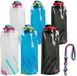 Unyqoos® Set van 6 opvouwbare, herbruikbare waterflessen – 700 ml, PET+PE, zwart, met karabijnhaak en sleutelhanger