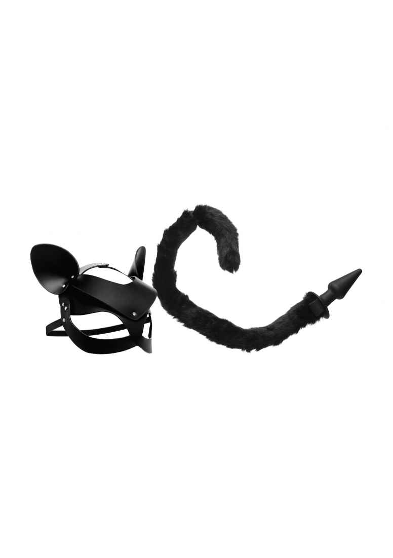 Tailz Cat Tail Anal Plug and Mask Set - Black