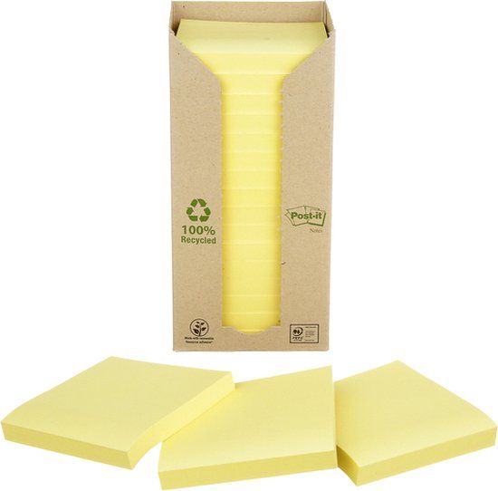 Post-it 654-1T Memoblok - 76x76mm - Recycled - Geel