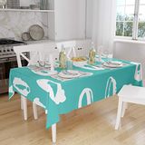 Bonamaison Tafelkleed, Anti-Mold, Sneldrogend, Waterdicht, 100% Polyester Tafellaken, Turkoois, wit, 140 x 160 Cm