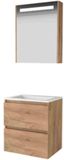 Basic-Line Premium 46 Badkamermeubelset - 60 x 46 cm - Greeploos - 2 Lades - Acryl Wastafel - 1 Kraangat - Spiegelkast met LED Verlichting - Whisky Oak