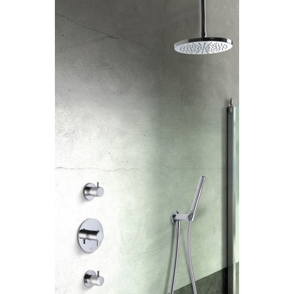 hotbath IBS 2R complete thermostatische douche inbouwset Laddy R met 2 stopkranen IBS2 chroom staafmodel handdouche met plafondbuis 30cm diameter douchekop 20cm IBS2RCR-S-P30-20cm