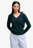 Superdry Wollen Mix Kabel V-hals Trui Dames pine green marl