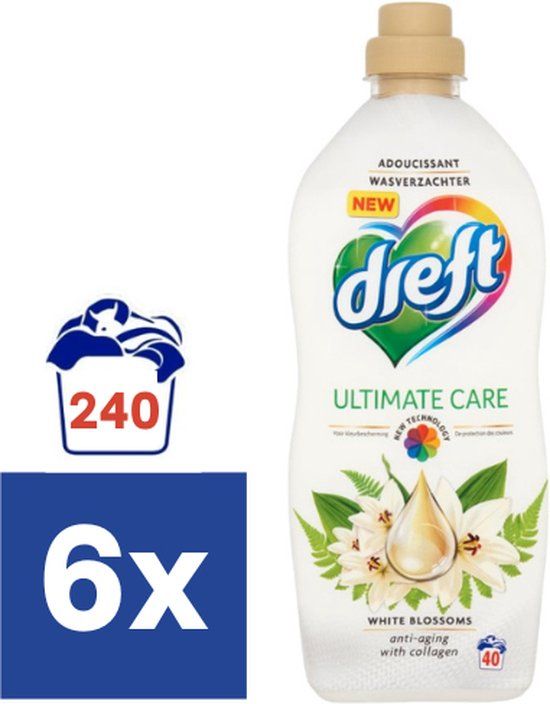 Dreft Ultimate Care White Blossoms Wasverzachter (Voordeelverpakking) - 6 x 1 l (240 wasbeurten)