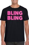 Bellatio Decorations Verkleed T-shirt voor heren - bling - zwart - roze glitter - carnaval/themafeest - XXL