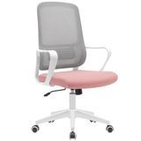 BAKAJI Ergonomische bureaustoel met draaibare wielen, krasbestendig, rugleuning van ademende stof en lendensteun, bureaustoel met hoogteverstelling van 98-108 cm (roze en grijs)