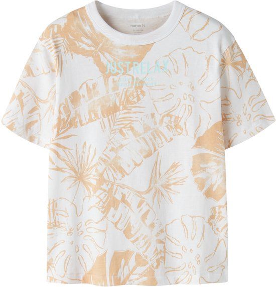 NAME IT Jongens T-shirt met korte mouw en ronde hals van biologisch katoen, maat 146/152, wit
