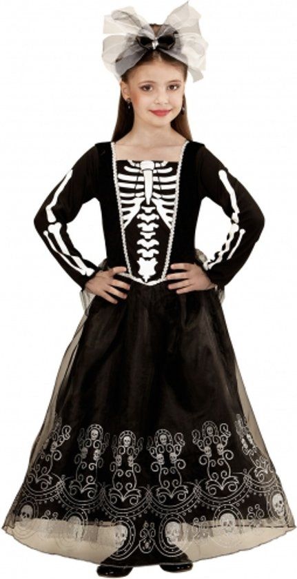 Generik Skeletkostuum met lange rok voor meisjes - Verkleedkleding - Maat 110/116