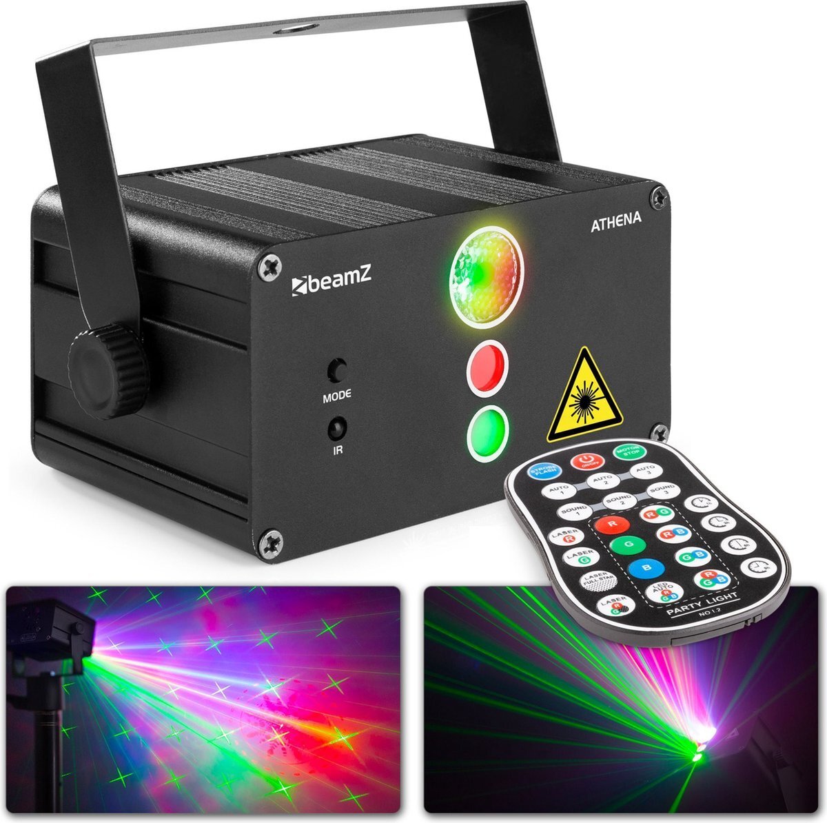 BeamZ Disco Laser met Ingebouwde Accu en 2 Lasers - BeamZ Athena - Multicolor LED Discolamp