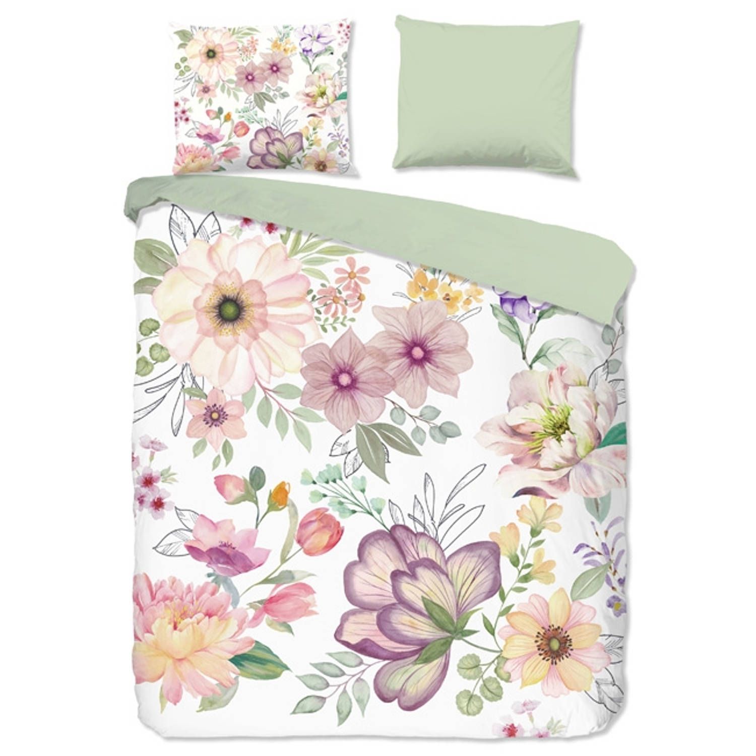 Good Morning goodmorning dekbedovertrek blommen 2-persoons (200 x 200/220 cm) - Wit - Katoen