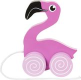 Nature Planet speelgoed trekdiertje flamingo - hout - 13 cm - roze