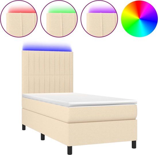 vidaXL Boxspring met matras en LED stof crèmekleurig 100x200 cm