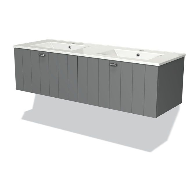 Maxaro Badkamermeubel 140cm Modulo Middengrijs 2 Lades Lamel Wastafel Keramiek