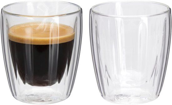 Excellent Houseware dubbelwandige Koffieglazen - 2x - espresso - 100 ml - D7 x H8 cm