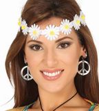 Fiestas Guirca Fiestas Verkleed haarband met bloemen - wit - meisjes/dames - Hippie/flower Power