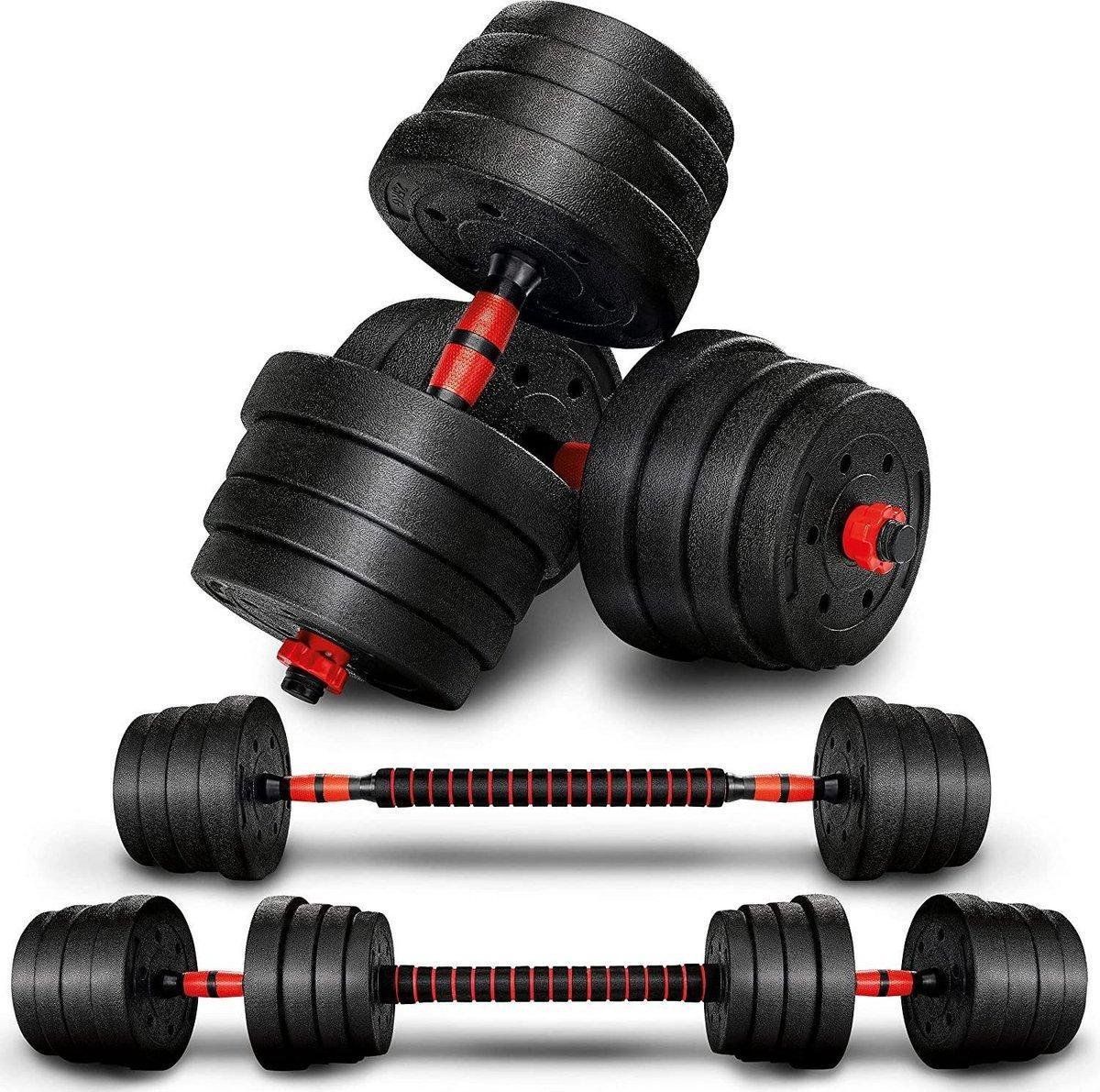 SOUTHWALL Dumbbell Set tot 20kg - Halterset - Verstelbare Gewichten - Zwart/Rood