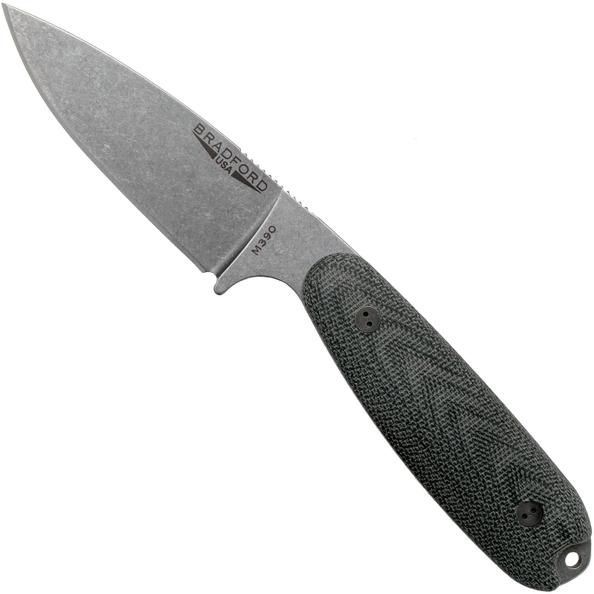 Bradford Knives Bradford Guardian 3.5, 3D Black Micarta Guardian 3.5 M390, Full Height Stonewashed 35FH-101