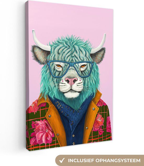 OneMillionCanvasses Canvas schilderij 120x180 cm - Buffel - Bloemen - Multicolor - Rechthoek
