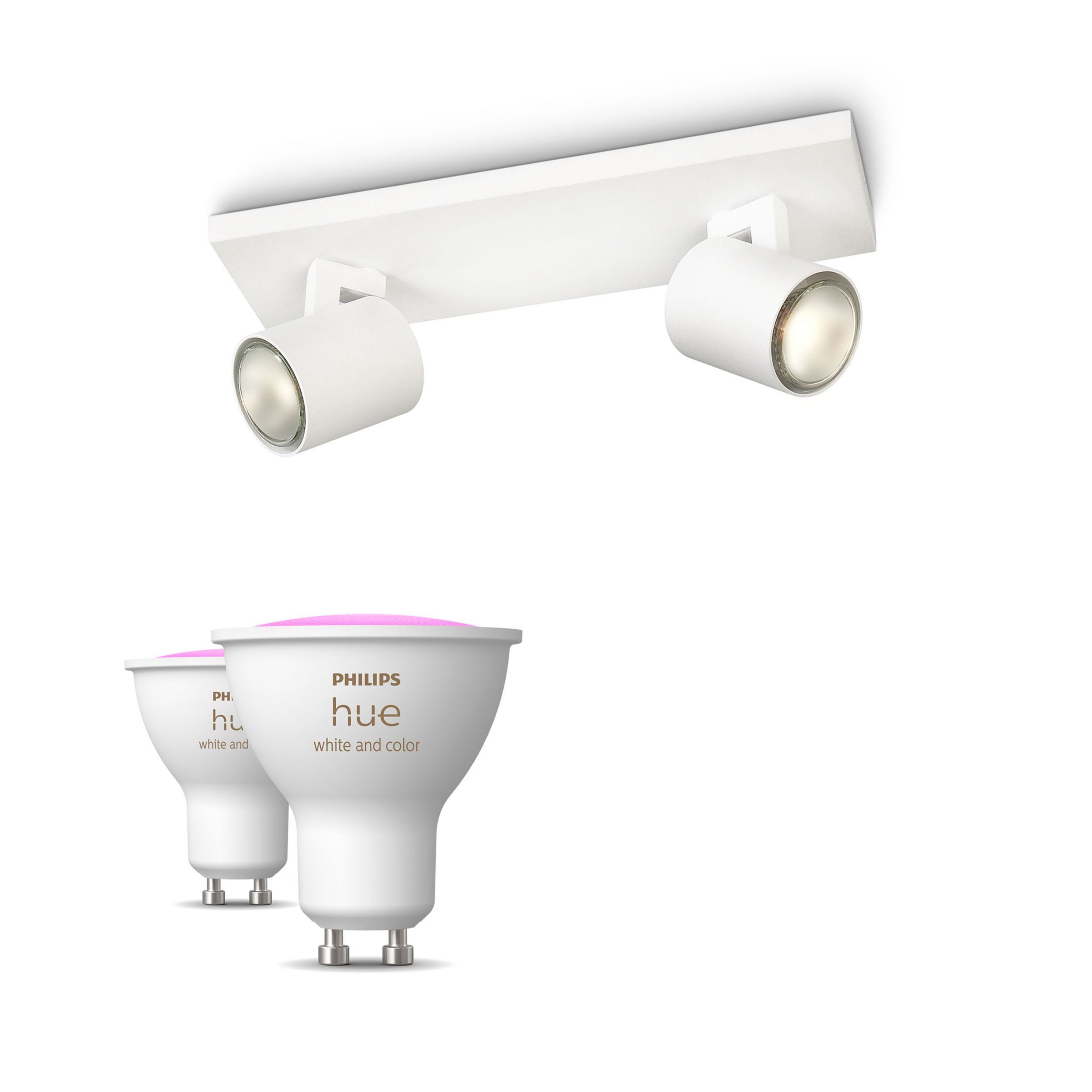 Philips Hue Philips Runner Opbouwspot 2-pack - Wit - Dimmer + GU10 Lampen