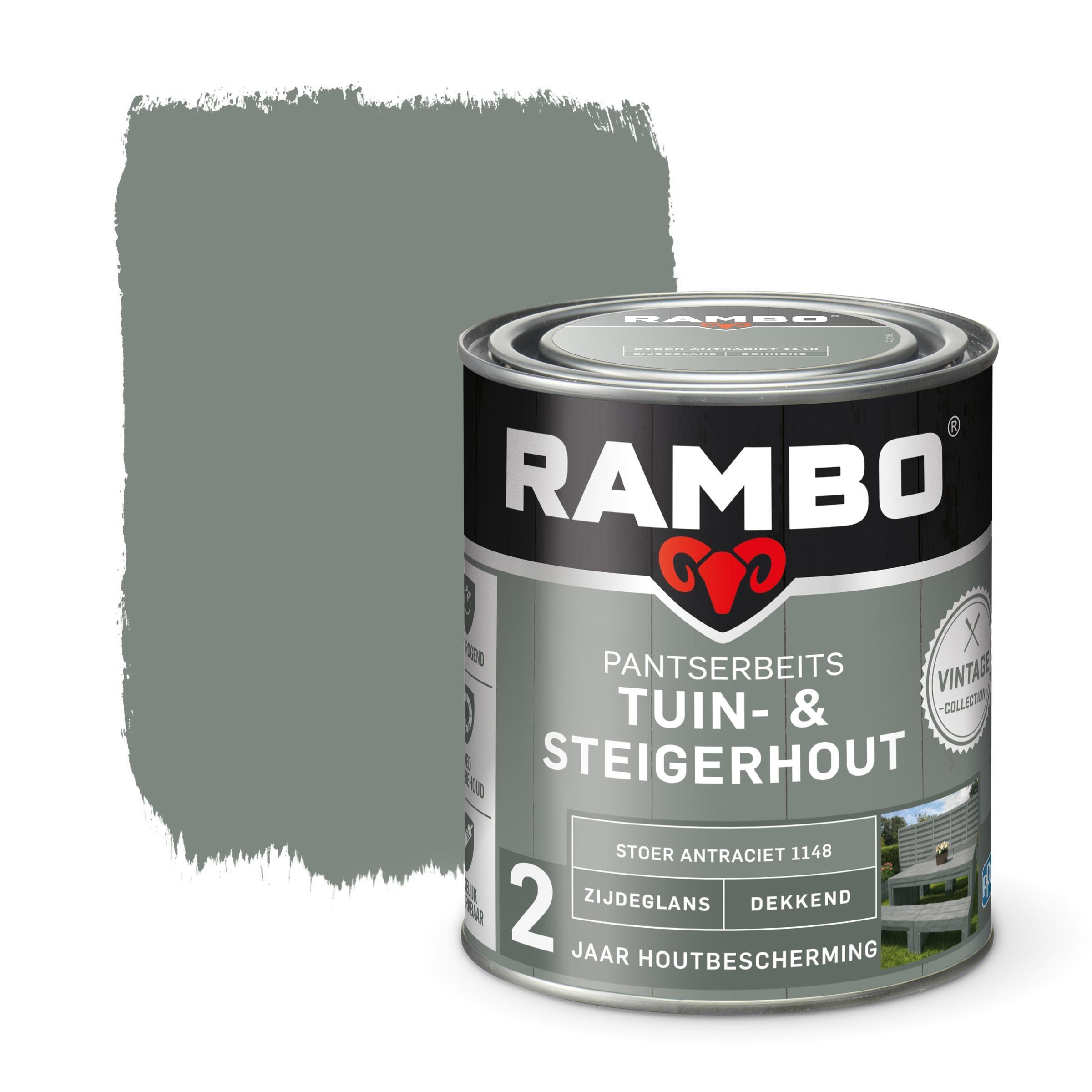 Rambo vintage pantserbeits tuin- en steigerhout dekkend stoer antraciet zijdeglans 750 ml