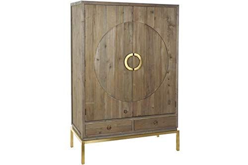 DRW Kast met 2 deuren en 2 laden - 120 x 50 x 175 cm - Bruin/Goud
