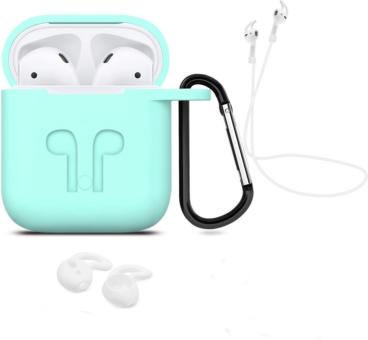 Jales 3 in 1 set Airpods hoesje siliconen case cover beschermhoes + strap + earhoox voor Apple Airpods - mint groen