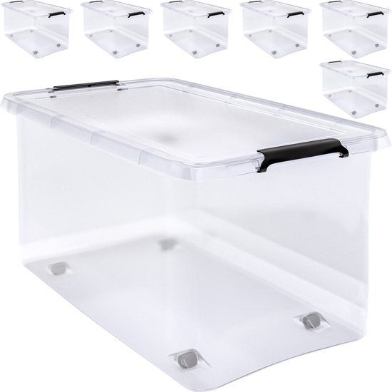 Deuba Opbergbox - Set van 6 x 60L Transparant - Kunststof Opbergboxen