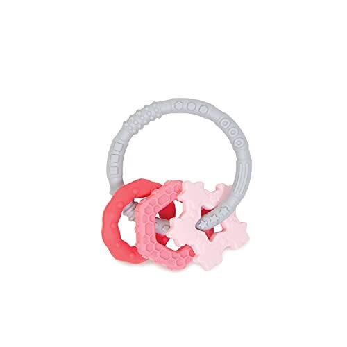 Bumkins Siliconen tandjes Ring met bedels, sensorische, gom kalmerend, baby's 3 maanden+ - roze