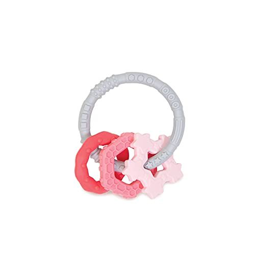 Bumkins Siliconen tandjes Ring met bedels - roze