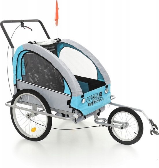 Viking Choice Fietskar kind - Kinderwagen - 2-in-1 - blauw-grijs - 2-zits