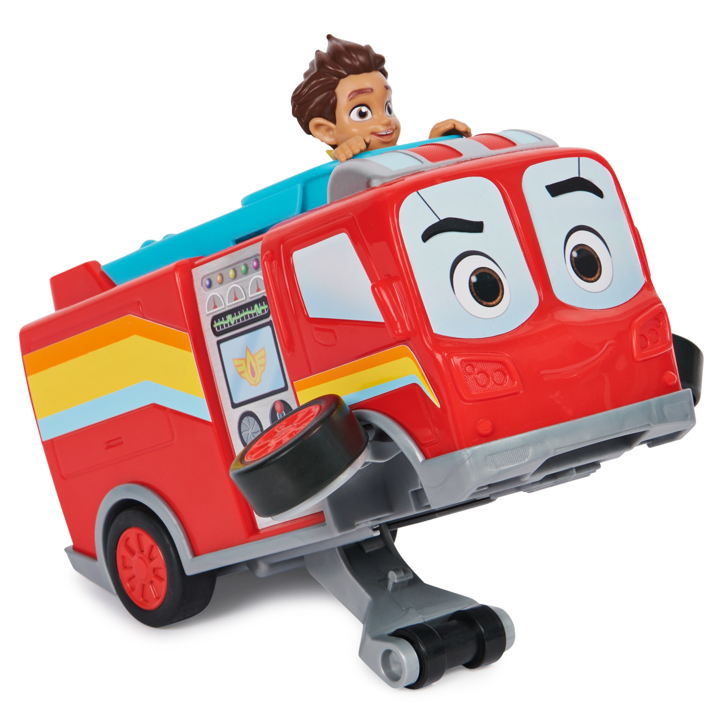 Spin Master Disney Firebuds Vuur Vriendjes - Bo en Flash brandweerwagen speelgoedvoertuig met terugtrekfunctie en wheelie-actie