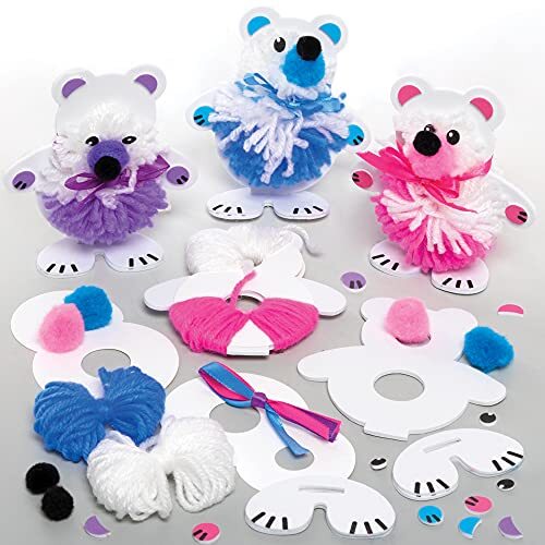 Baker Ross FE974 Sneeuwbeer Pom Pom decoratiesets - Set van 3, Kerst Ambachten, Pom Pom Decoraties voor kinderen om te maken, decoreren en tentoonstellen, Creatieve activiteiten voor kinderen