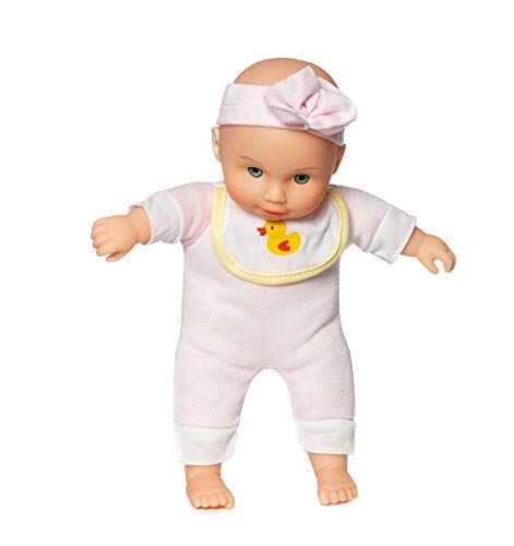 BabyHerz Zachte babypop voor meisjes, zeer schattig en klein, geschikt voor kinderen vanaf 1-2 jaar (roze met hoofdband)
