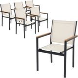 ML-Design Tuinstoelen 6-delige set met armleuningen in houtlook, beige, tuinstoel van textilene, terrasstoelen met aluminium frame, balkonstoel weerbestendig/stapelbaar, stoel voor tuin, balkon