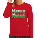 Bellatio Decorations Merry xmas foute Kersttrui - rood - dames - Kerstsweaters / Kerst outfit XS