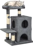 Bol Poteau griffoir pour chats avec 2 grottes & couchage confortable - Hauteur 80 cm - Gris foncé