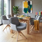 Mendler Set van 6 eetkamerstoelen HWC-Q37, keukenstoel draaibaar auto-return, stof (680 g/m²) chenille Öko-Tex hout MVG - grijs