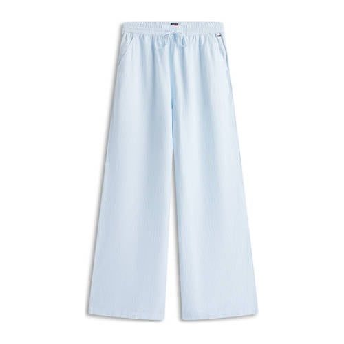 Tommy Jeans wide leg high waist gestreepte casual broek met linnen lichtblauw