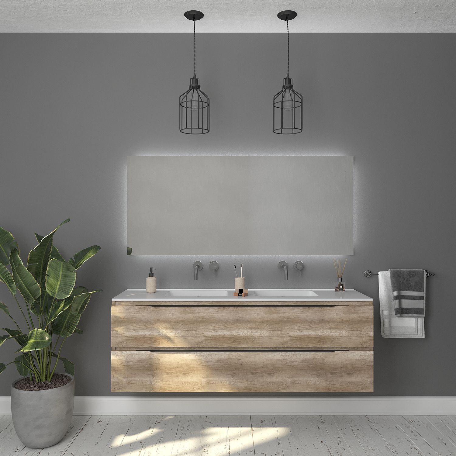 Gliss Design Badkamermeubelset Hera Mat Zwart 140 cm 4 Laden Oud Grijs Eiken (keuze wastafel)