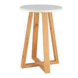 Tendance Bijzet krukje model Oslo - wit - bamboe hout - D30 x H43 cm - bijzettafeltje