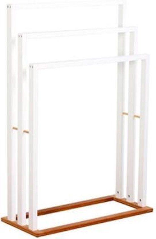 Handdoekhouder 5Five Handdoeken ophang/drogen rek badkamer - wit bamboe hout - 55 x 24 x 82 cm
