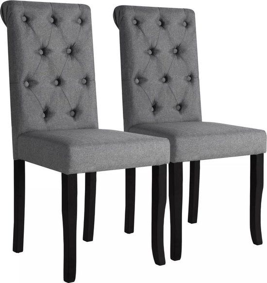vidaXL Eetkamerstoelen 2 stuks stof donkergrijs
